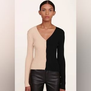 STAUD Cargo Sweater in Buff Black- Small two Tone Cardigan Black and Cream